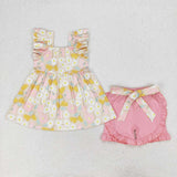 GSSO1254 Flower Little Daisy Yellow Girls Shorts Set