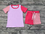 GSSO1269 Splicing Cotton Pink Girls Shorts Set