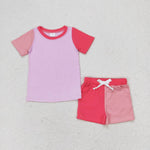 GSSO1269 Splicing Cotton Pink Girls Shorts Set