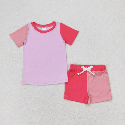 GSSO1269 Splicing Cotton Pink Girls Shorts Set