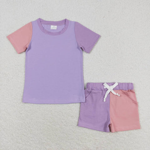 GSSO1270 Splicing Cotton Purple Girls Shorts Set