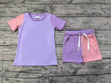 GSSO1270 Splicing Cotton Purple Girls Shorts Set