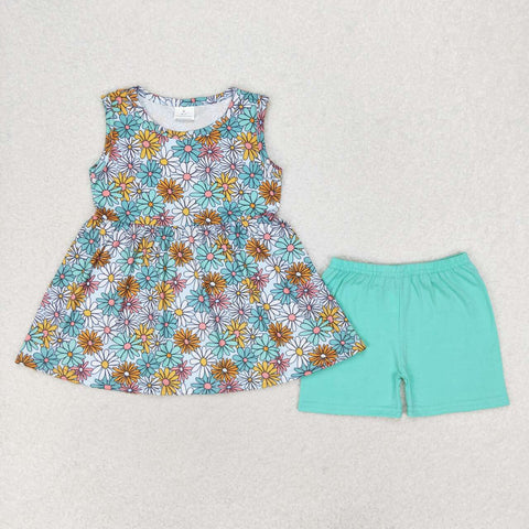 GSSO1271 Little Daisy Flower Mint Girls Shorts Set
