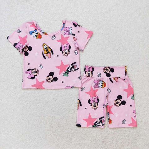 GSSO1279 Cartoon Mouse Pink Girls Shorts Set