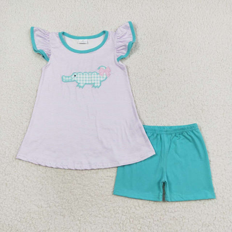 GSSO1286 Embroidery Crocodile Girls Shorts Set