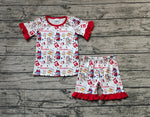 GSSO1292 Cartoon Blue Dog Chick Red Girls Pajamas Shorts Set