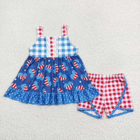 GSSO1294 4th of July Love USA Flag Girls Shorts Set