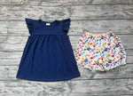 GSSO1296 Flower Blue Girls Shorts Set