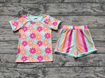 GSSO1297 Flower Stripe Girls Shorts Set