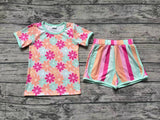 GSSO1297 Flower Stripe Girls Shorts Set