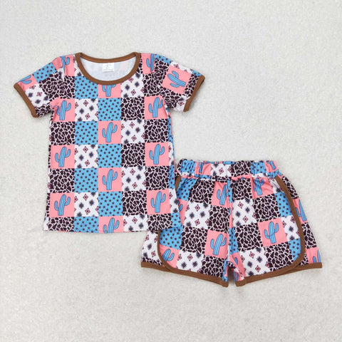 GSSO1299 Western Cactus Cowboy Girls Shorts Set