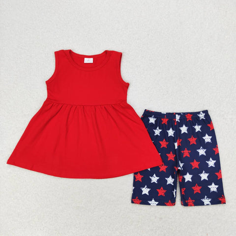 GSSO1302 4th of July Red Star Girls Shorts Set