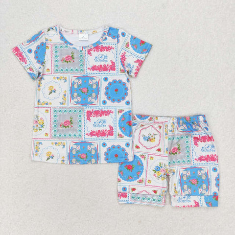 GSSO1304 Flower Garden Girls Pajamas Shorts Set