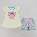 GSSO1308 Cartoon Mouse Flower Girls Shorts Set