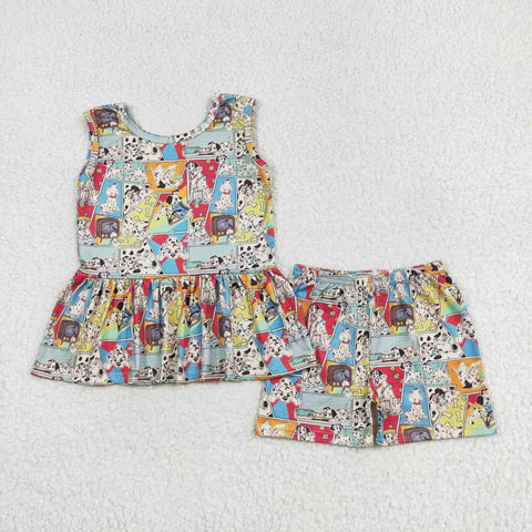 GSSO1309 Cartoon Dog Dalmatian Book Girls Shorts Set
