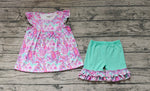 GSSO1356 Summer Flower Pink Mint Girls Shorts Set