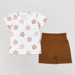 GSSO1371 Flower Brown Girls Shorts Set