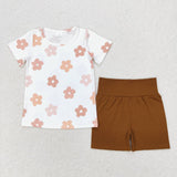 GSSO1371 Flower Brown Girls Shorts Set
