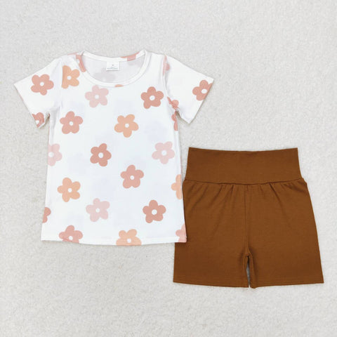 GSSO1371 Flower Brown Girls Shorts Set