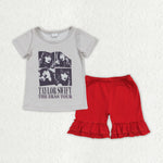 GSSO1376 Singer Star Red Cotton Girls Shorts Set