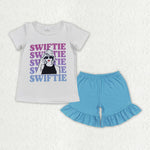 GSSO1381 Singer Star Blue Cotton Girls Shorts Set