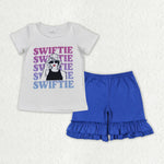 GSSO1382 Singer Star Blue Cotton Girls Shorts Set