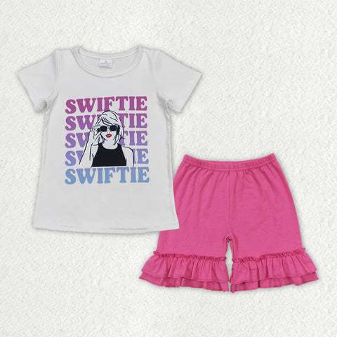 GSSO1383 Singer Star Pink Cotton Girls Shorts Set