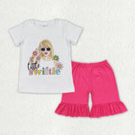 GSSO1386 Singer Star Pink Cotton Girls Shorts Set