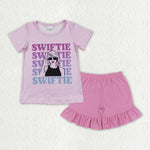 GSSO1388 Singer Star Pink Cotton Girls Shorts Set