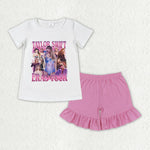 GSSO1389 Singer Star Pink Cotton Girls Shorts Set