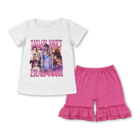 GSSO1391 Singer Star Pink Cotton Girls Shorts Set