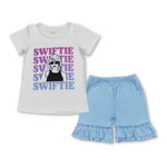 GSSO1392 Singer Star Blue Cotton Girls Shorts Set