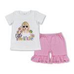 GSSO1394 Singer Star Pink Cotton Girls Shorts Set