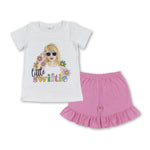 GSSO1395 Singer Star Pink Cotton Girls Shorts Set