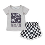 GSSO1397 Singer Star Black Plaid Girls Shorts Set