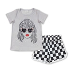 GSSO1398 Singer Star 1989 Black Plaid Girls Shorts Set