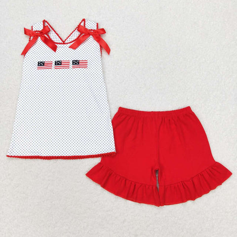 GSSO1414 Embroidery USA Flag Red Shorts Set