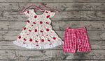 GSSO1416 Back To School Apple Red Plaid Girls Shorts Set