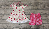 GSSO1416 Back To School Apple Red Plaid Girls Shorts Set