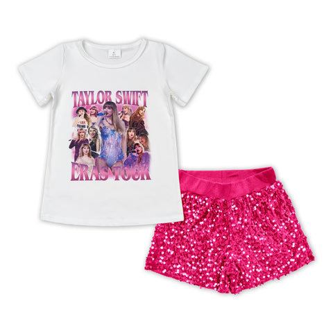 Preorder GSSO1422 Singer Star Pink Sequin Shorts Girl's Set