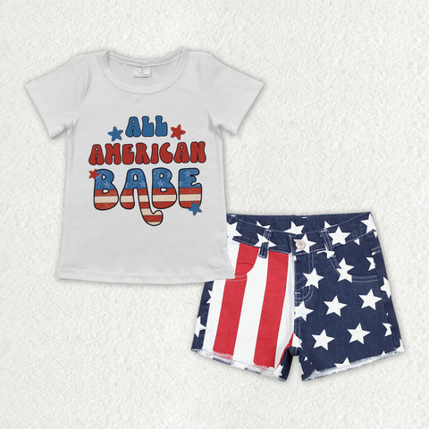 GSSO1438 All American Babe Flag Denim Shorts Girl's Set