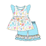 Preorder Notice GSSO1462 Easter Flower Rabbit Blue Girls Shorts Set