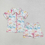GSSO1478 Colorful Coquette Bows Buttons Girls Pajamas Shorts Set