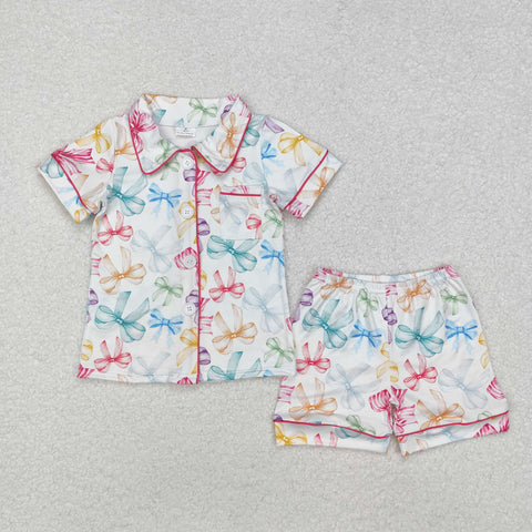 GSSO1478 Colorful Coquette Bows Buttons Girls Pajamas Shorts Set