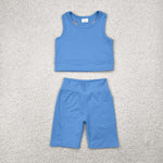 GSSO1515 Blue Sports Yoga Biker Shorts Girls Set