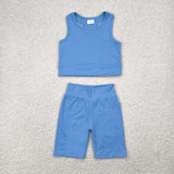 GSSO1515 Blue Sports Yoga Biker Shorts Girls Set