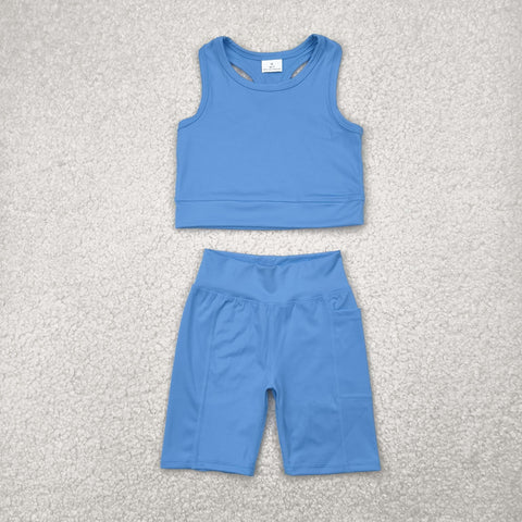 GSSO1515 Blue Sports Yoga Biker Shorts Girls Set