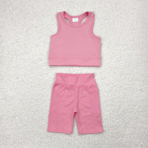 GSSO1516 Pink Sports Yoga Biker Shorts Girls Set