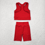 GSSO1519 Red Sports Yoga Biker Shorts Girls Set
