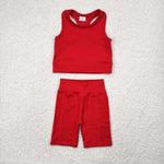 GSSO1519 Red Sports Yoga Biker Shorts Girls Set